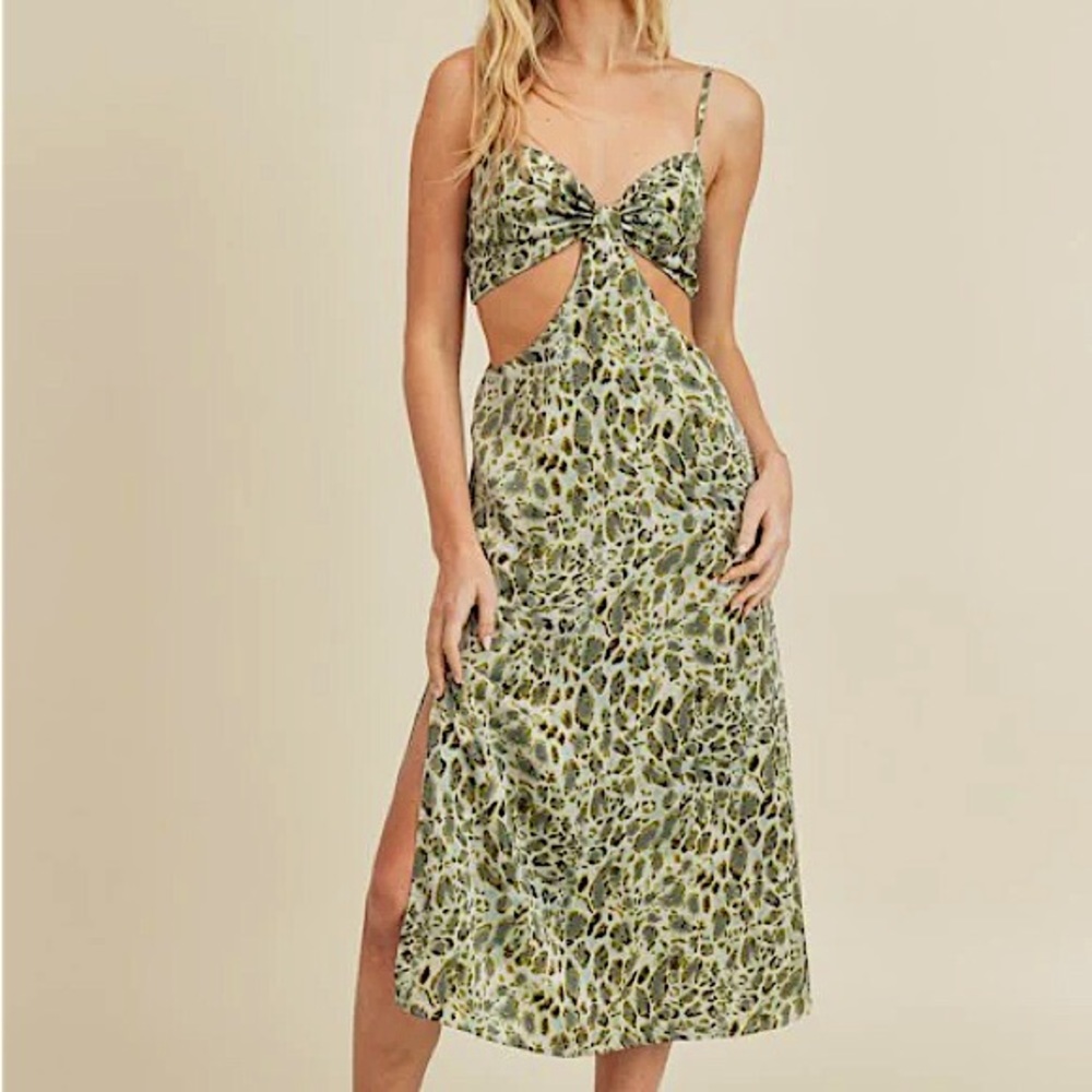 NWOT Lush Cutout Slip Midi Dress GREEN Print - SIZE M